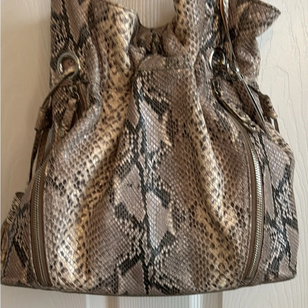 Cole Haan Snakeskin Hobo Bag Brown & Black EUC Magnetic Closure Tons of Pockets